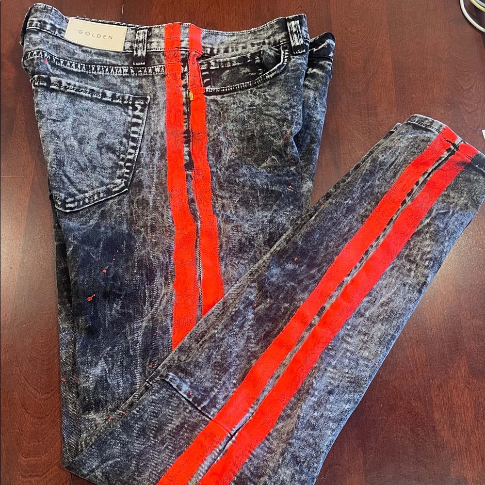 30910 Golden denim black Grey Orange stripe skinny Jeans